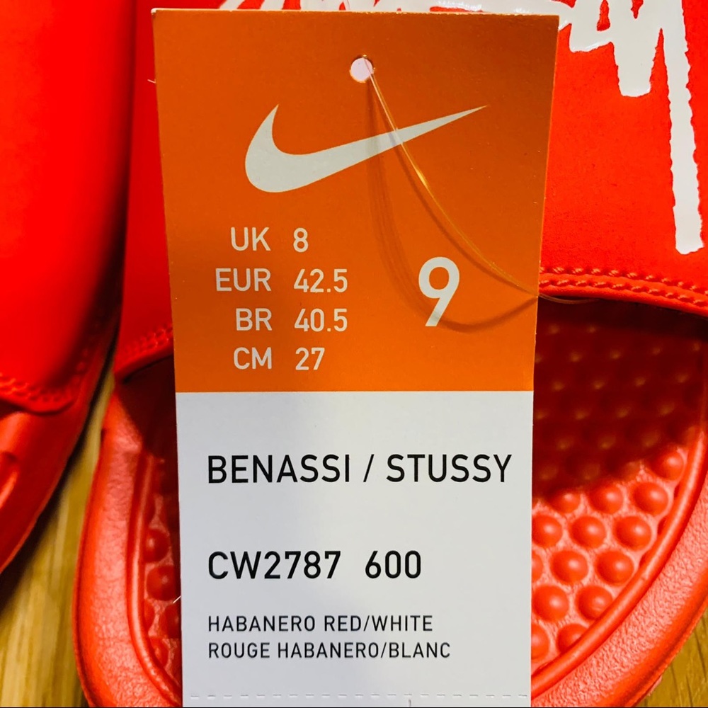 NWT Stussy x Nike Benassi Red Slides - Picture 12 of 15